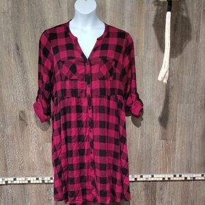 Torrid Red and Black Plaid Button-Up Tunic